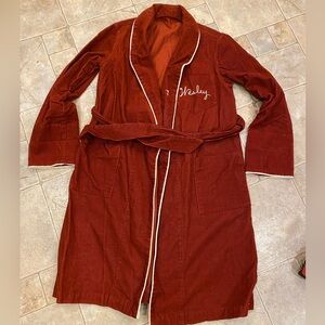 Vintage 50’s 60’s Corduroy Robe Chain stitch “Wesley” Burnt Orange Sz S